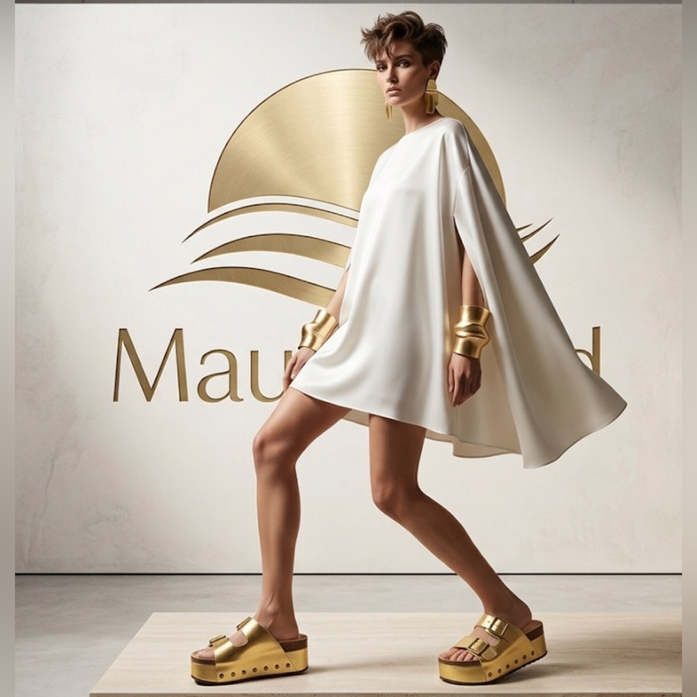 Authentic Maui Island designer metallic gold platform studded sandals sz 6